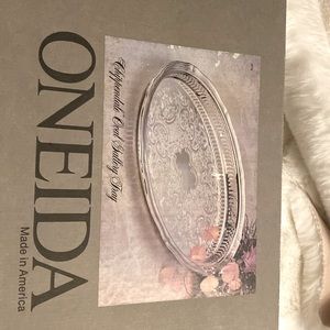 New In Box Serving Tray, Oval Chippendale Platter, Vintage Etched Decor Tray
